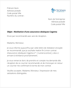 la lettre pour resilier une assurance obseques cegema