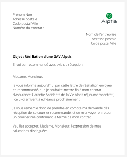 la lettre pour resilier une gav alptis