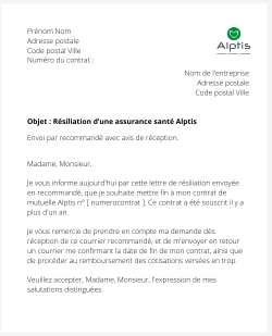 la lettre pour resilier une mutuelle alptis