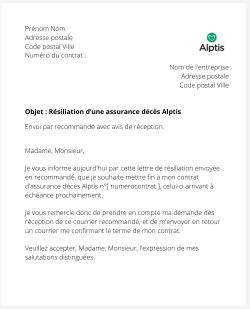 la lettre pour resilier une assurance deces alptis