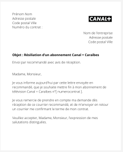 lettre resiliation canal+ caraibes