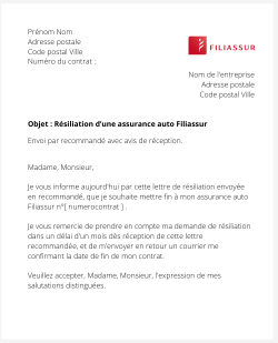 lettre resiliation contrat auto filiassur