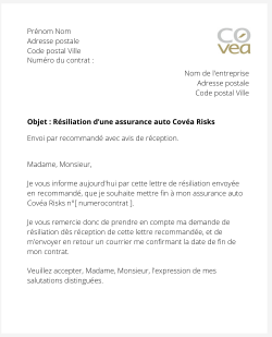 lettre resiliation contrat auto covea risks