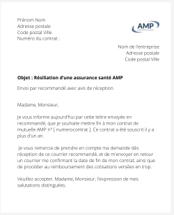 la lettre pour resilier une mutuelle amp