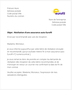 lettre resiliation contrat auto Eurofil