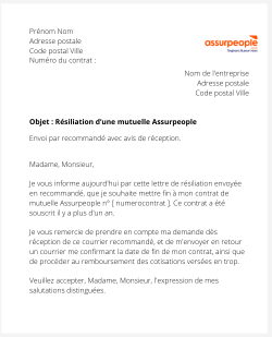 la lettre pour resilier une mutuelle assurpeople