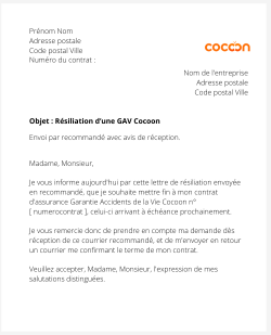 la lettre pour resilier une gav cocoon assurance