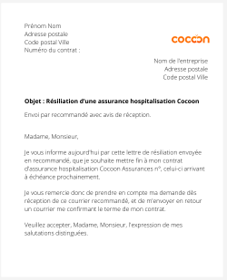 la lettre pour resilier une assurance hospitalisation cocoon