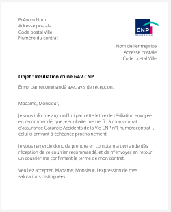 la lettre pour resilier une gav cnp