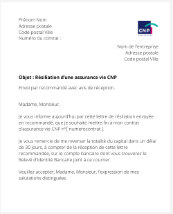 la lettre pour resilier une assurance vie cnp