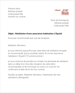 la lettre pour resilier une assurance logement equite