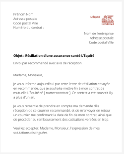 la lettre pour resilier une mutuelle equite