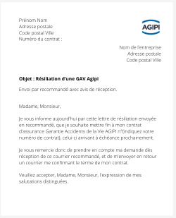 la lettre pour resilier une gav agipi