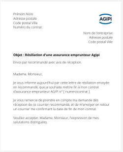 la lettre pour resilier une assurance emprunteur agipi