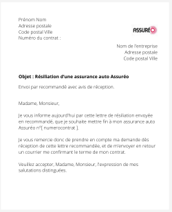 lettre resiliation contrat auto assureo