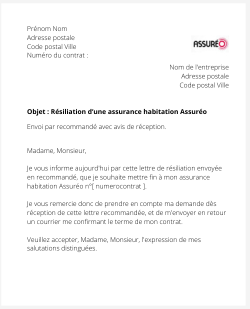 la lettre pour resilier une assurance habitation assureo