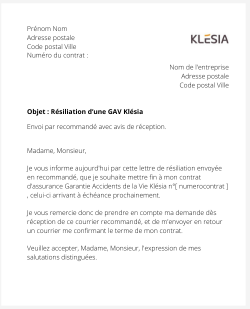 la lettre pour resilier une gav klesia