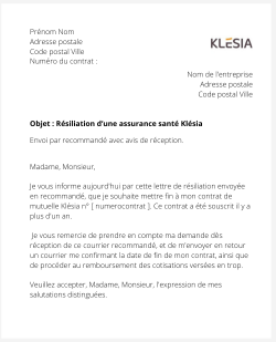 la lettre pour resilier une mutuelle klesia