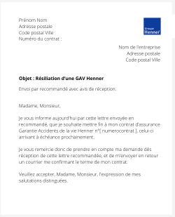 la lettre pour resilier une gav henner