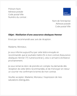 la lettre pour resilier une assurance obseques henner