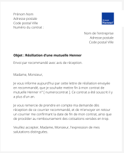 la lettre pour resilier une mutuelle henner