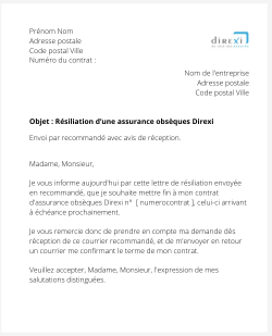 la lettre pour resilier une assurance obseques direxi