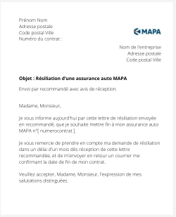 lettre resiliation contrat auto mapa