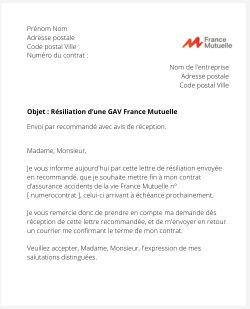 la lettre pour resilier une gav france mutuelle