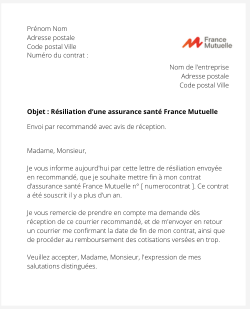 la lettre pour resilier une complementaire sante france mutuelle