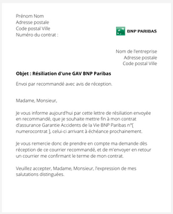 la lettre pour resilier une gav bnp paribas