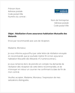 la lettre pour resilier une assurance habitation mutuelle des motards