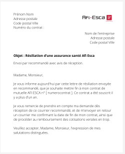 la lettre pour resilier une mutuelle afi esca