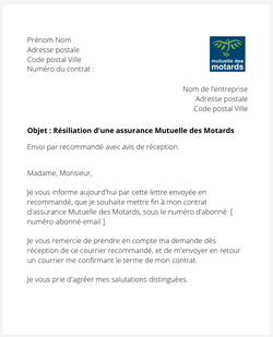 la lettre pour resilier une assurance mutuelle des motards