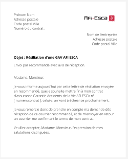 la lettre pour resilier une gav afi esca