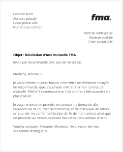 la lettre pour resilier une mutuelle fma