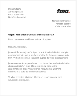 lettre resiliation contrat auto fma