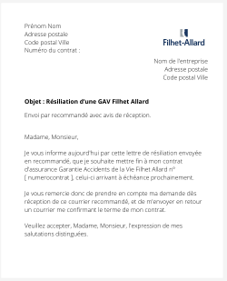 la lettre pour resilier une gav filhet allard