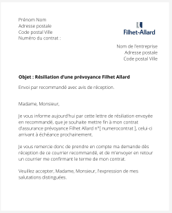 la lettre pour resilier une prevoyance filhet allard