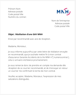 la lettre pour resilier une gav mnh