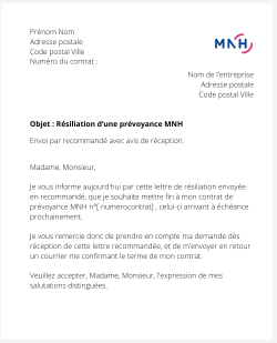 la lettre pour resilier une prevoyance mnh