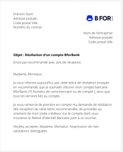 la lettre pour cloturer un compte bforbank