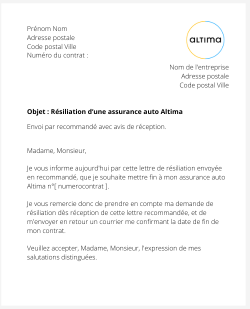 lettre resiliation contrat auto altima