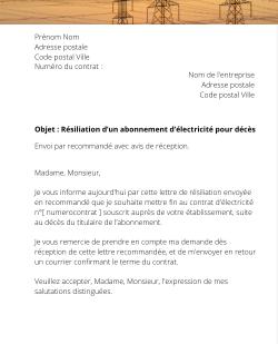 la lettre pour resilier un contrat delectricite pour deces