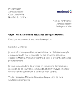 la lettre pour resilier une assurance obseques matmut