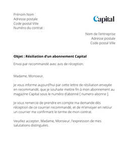 la lettre pour resilier un abonnement capital