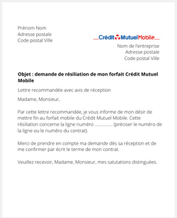 la lettre pour resilier un abonnement mobile credit mutuel