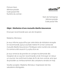 la lettre pour resilier une mutuelle abeille assurances