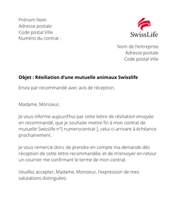 la lettre pour resilier une mutuelle animaux swiss life