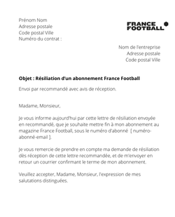 la lettre pour resilier un abonnement france football