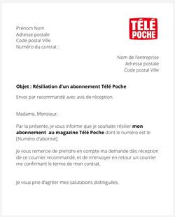 la lettre pour resilier un abonnement tele poche